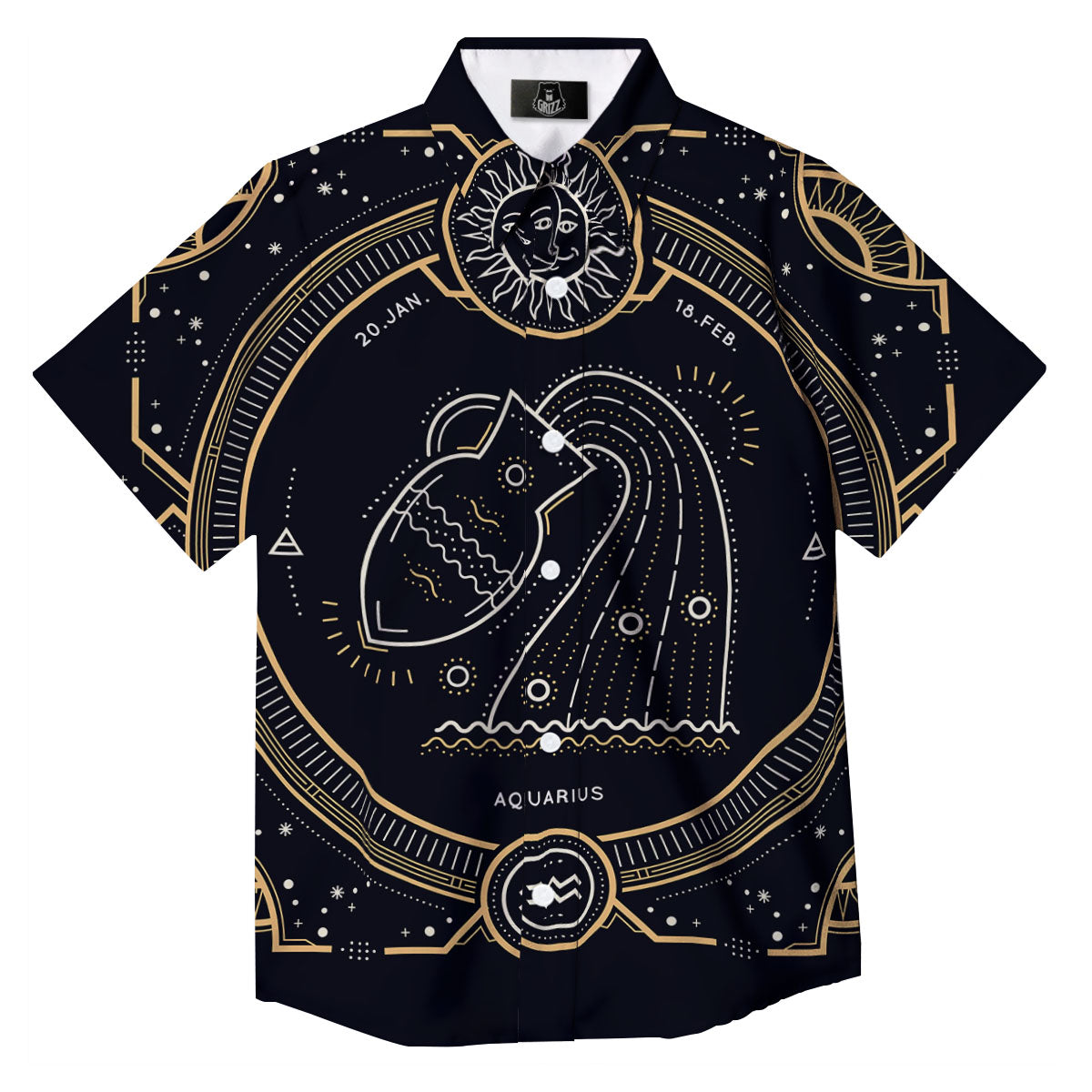 Zodiac Sign Vintage Aquarius Print Button Up Shirt-grizzshop