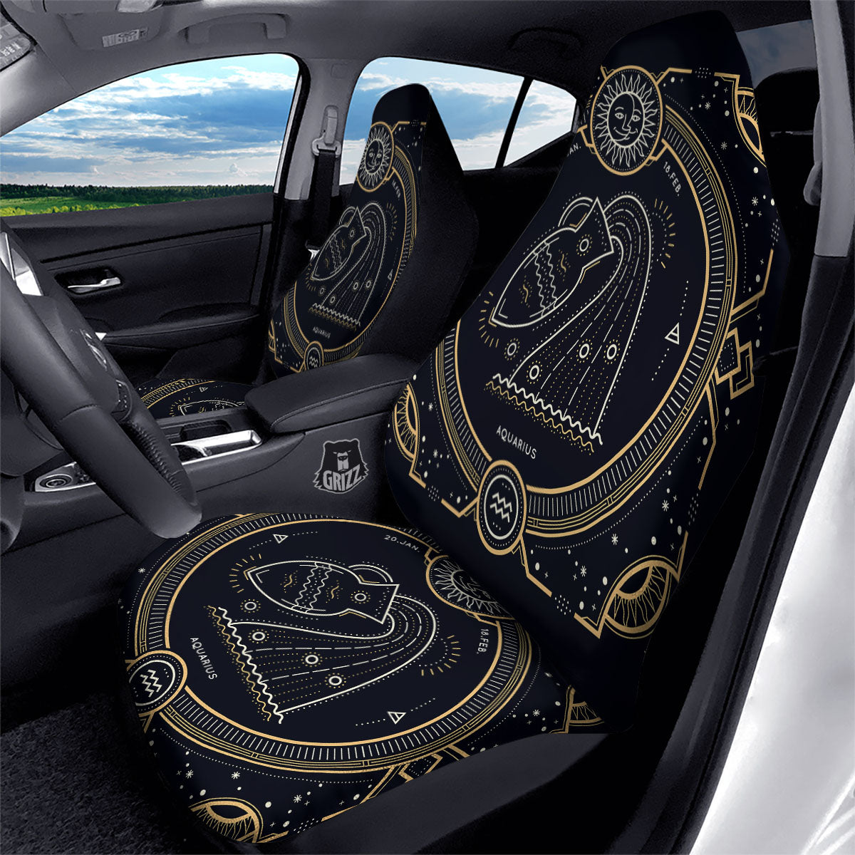 Zodiac Sign Vintage Aquarius Print Car Seat Covers-grizzshop
