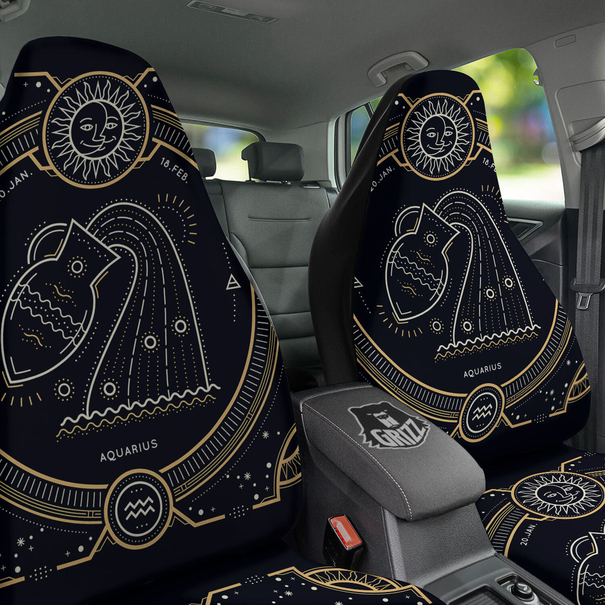 Zodiac Sign Vintage Aquarius Print Car Seat Covers-grizzshop