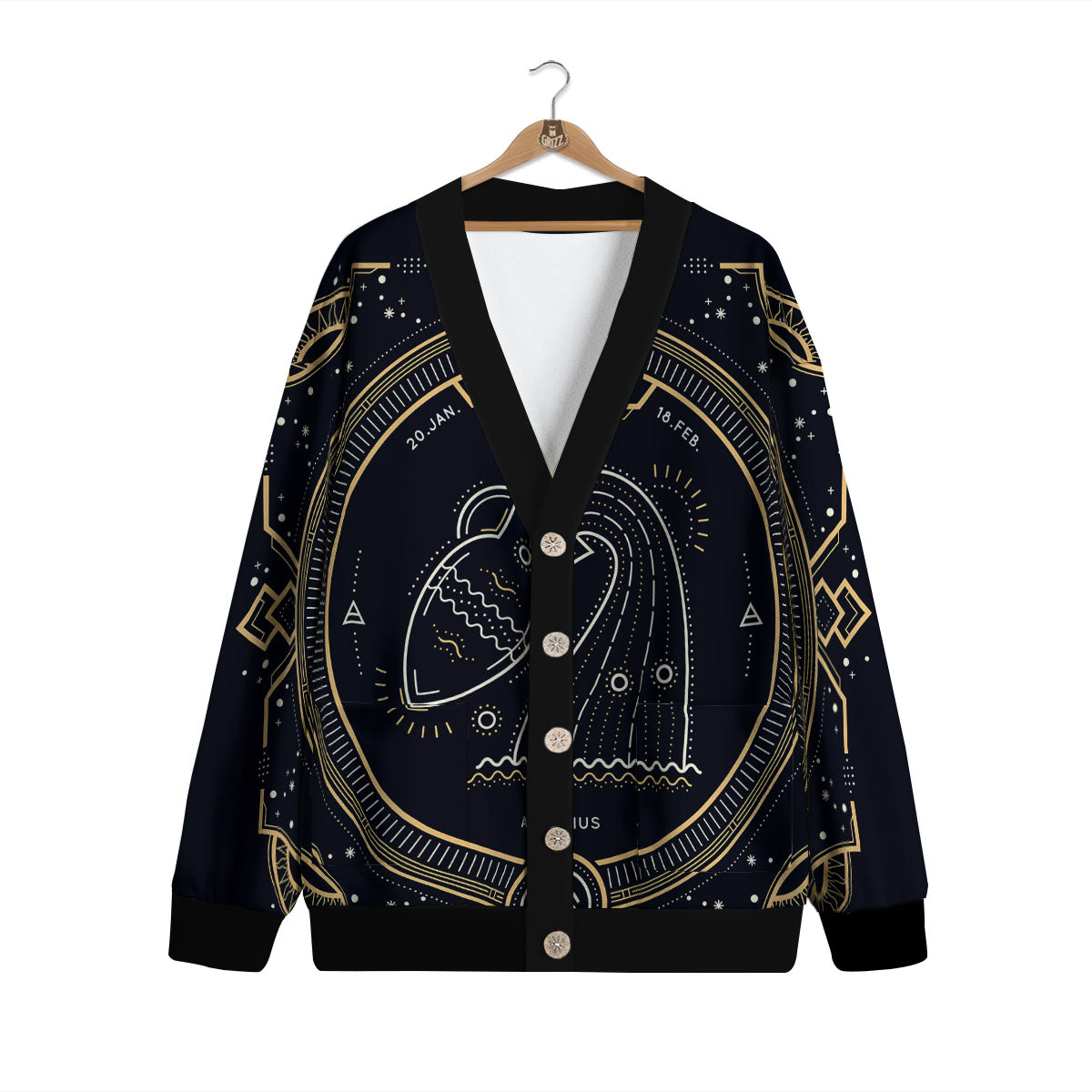 Zodiac Sign Vintage Aquarius Print Cardigan-grizzshop