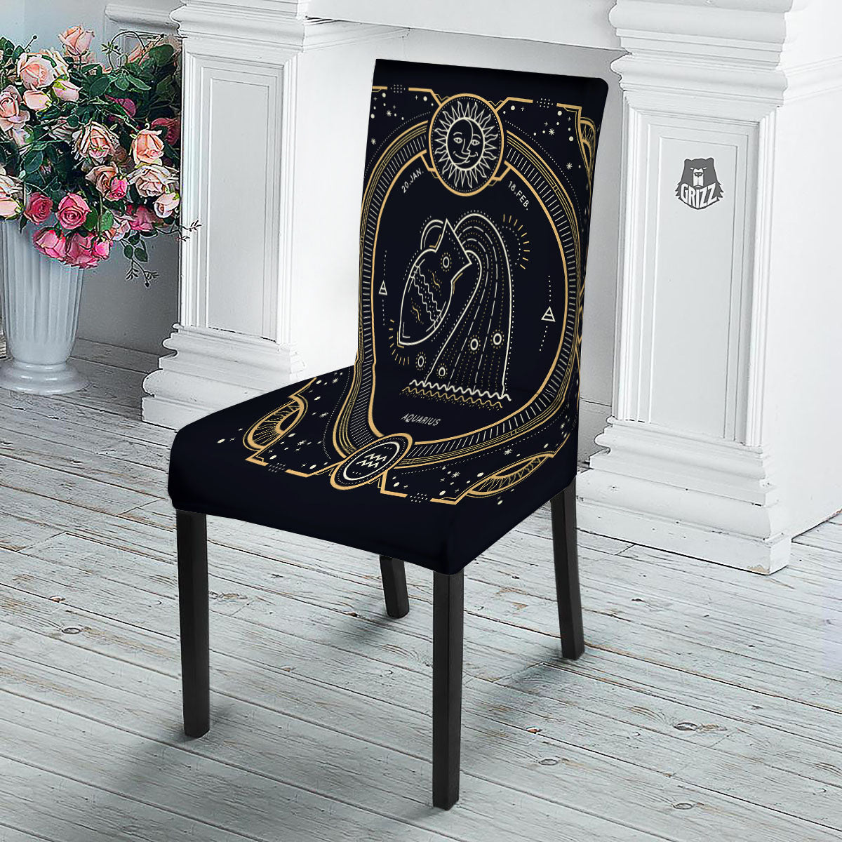 Zodiac Sign Vintage Aquarius Print Dining Chair Slipcover-grizzshop