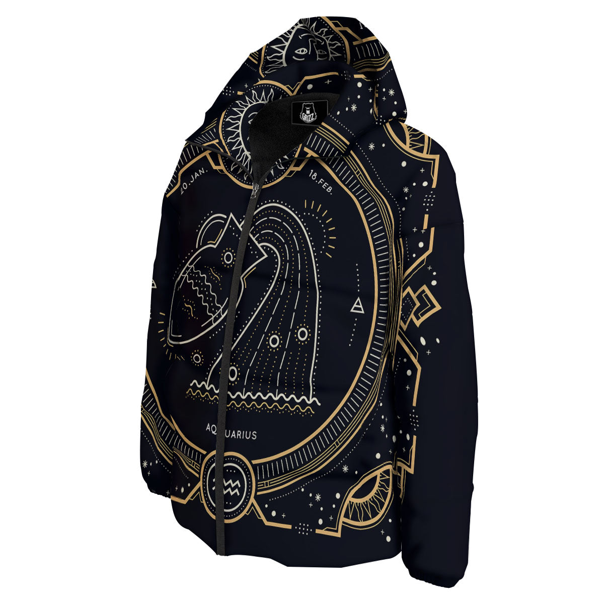 Zodiac Sign Vintage Aquarius Print Down Jacket-grizzshop