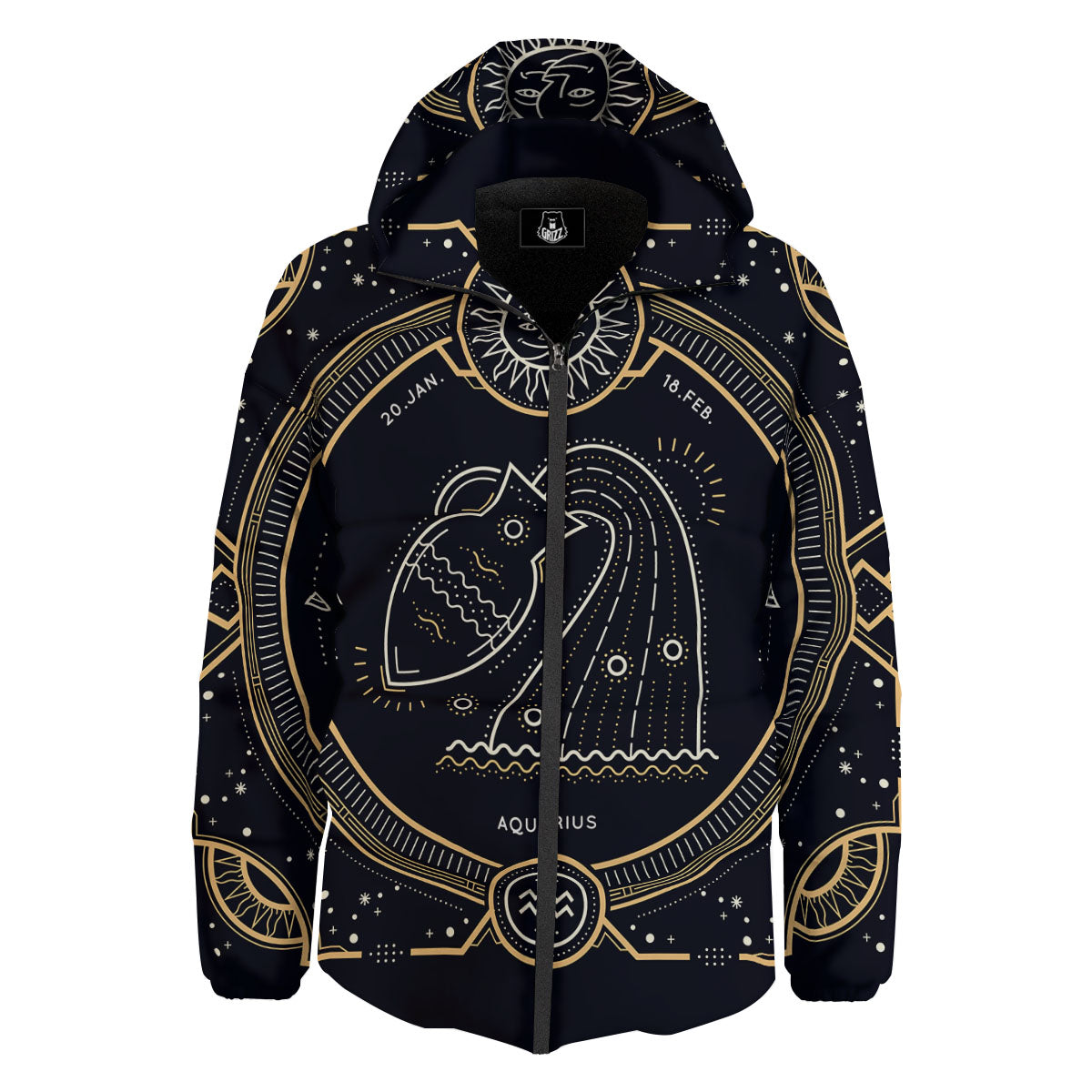 Zodiac Sign Vintage Aquarius Print Down Jacket-grizzshop
