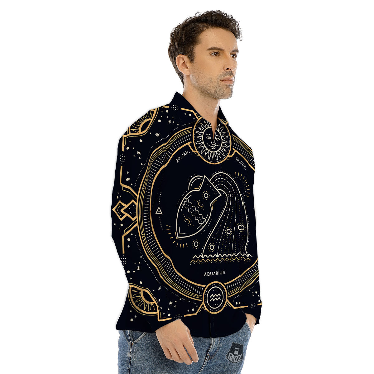 Zodiac Sign Vintage Aquarius Print Men's Dress Shirts-grizzshop
