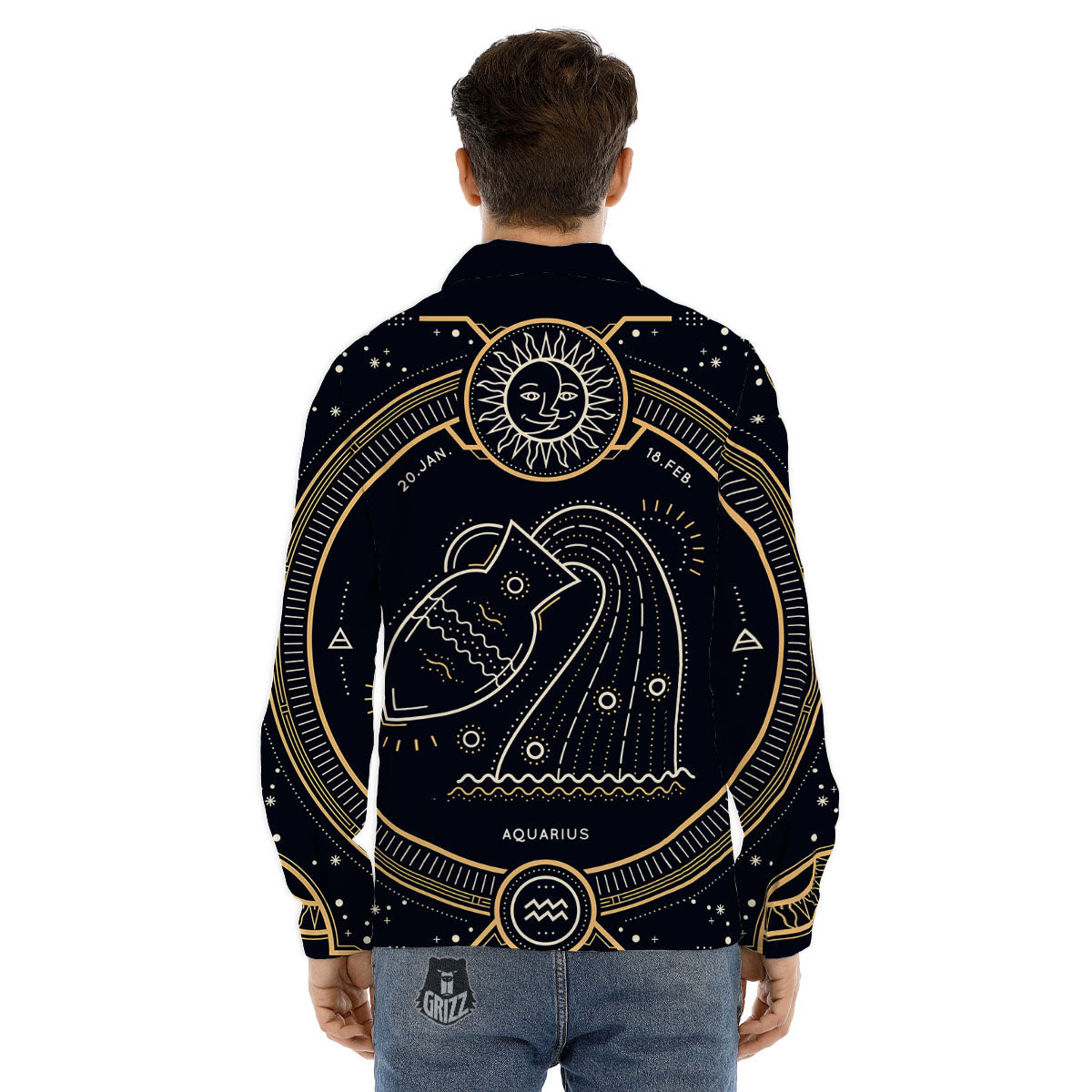 Zodiac Sign Vintage Aquarius Print Men's Dress Shirts-grizzshop