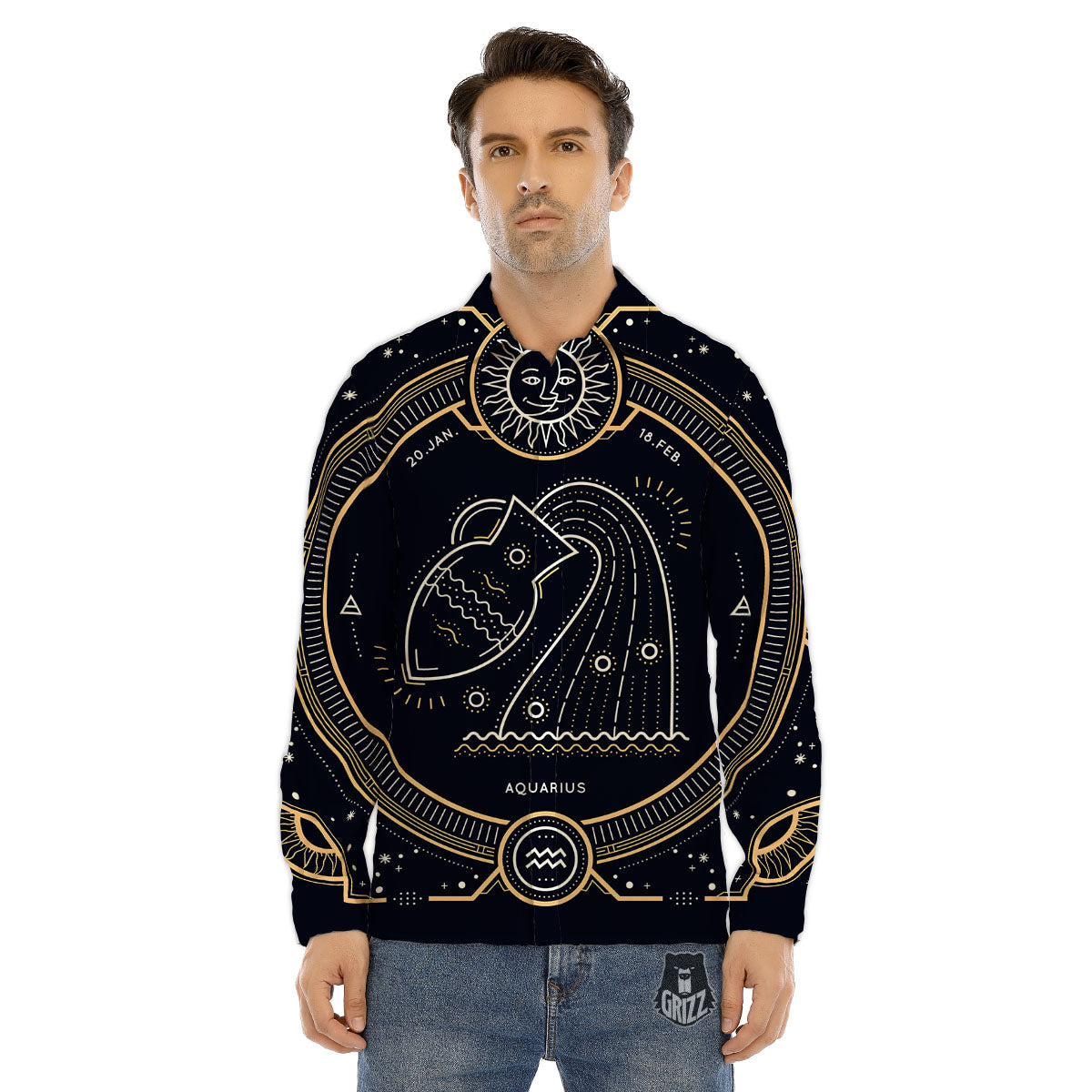 Zodiac Sign Vintage Aquarius Print Men's Dress Shirts-grizzshop
