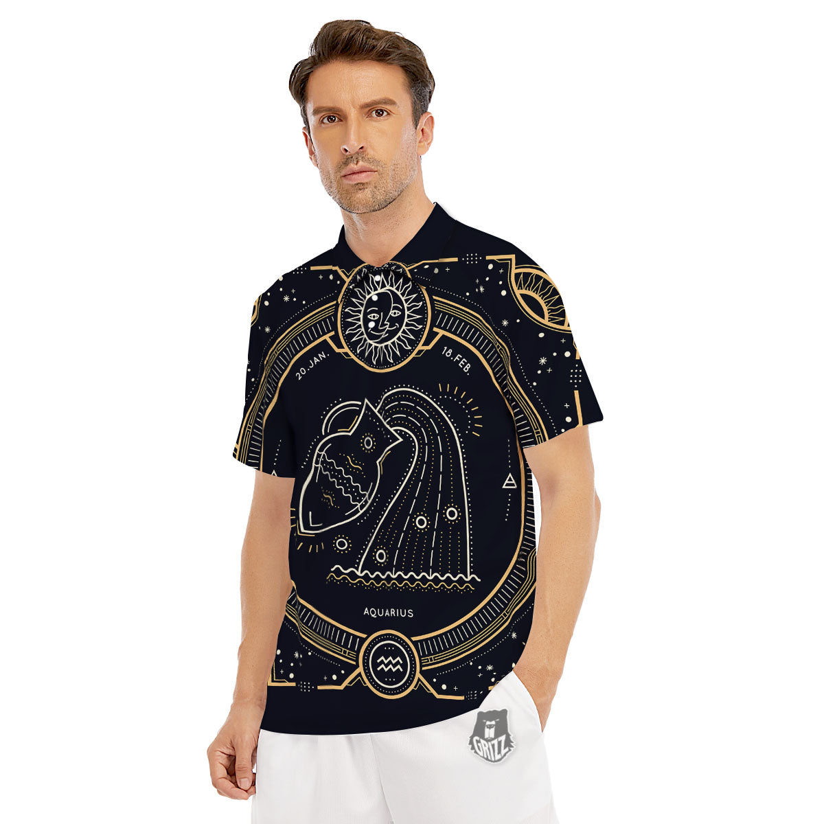 Zodiac Sign Vintage Aquarius Print Men's Golf Shirts-grizzshop