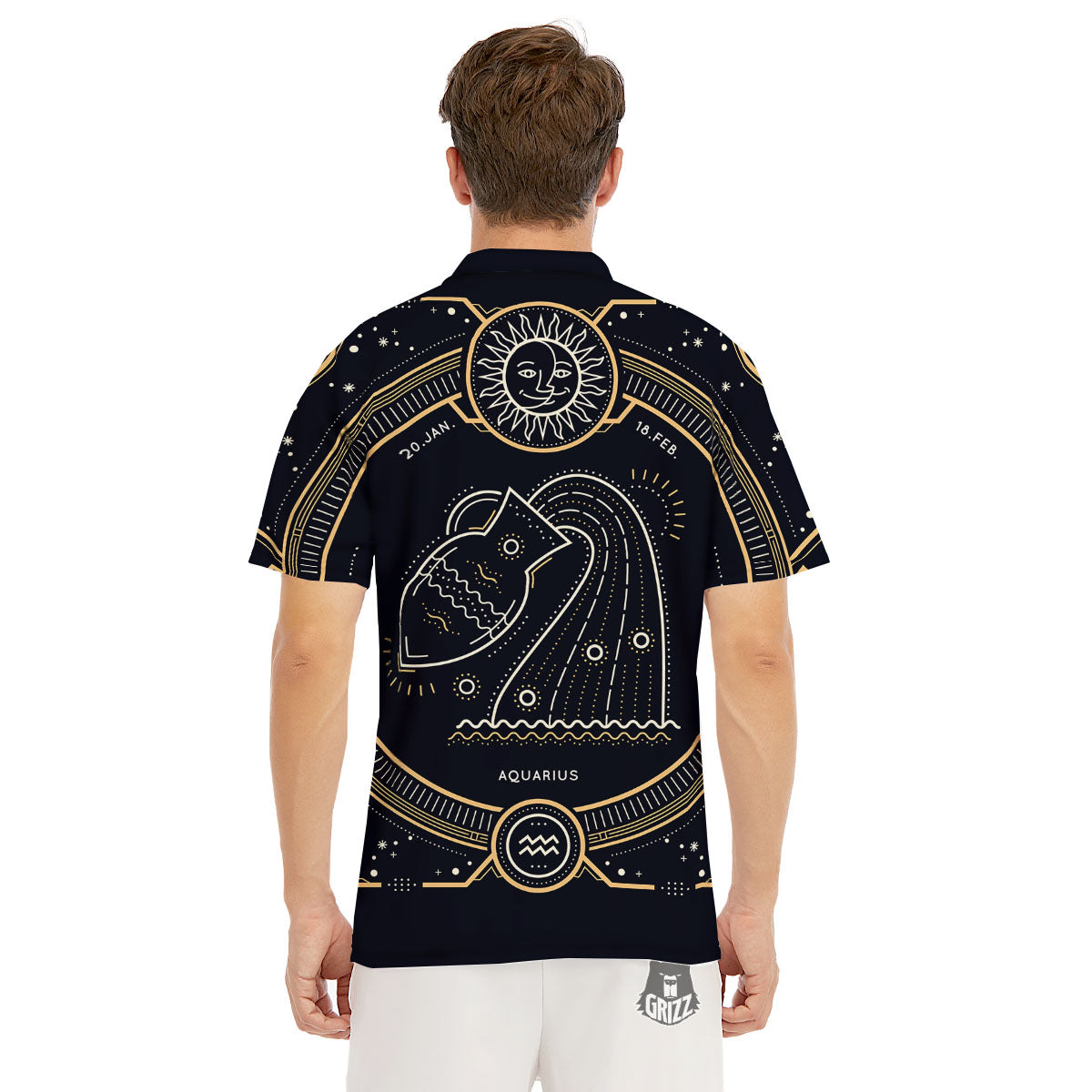 Zodiac Sign Vintage Aquarius Print Men's Golf Shirts-grizzshop