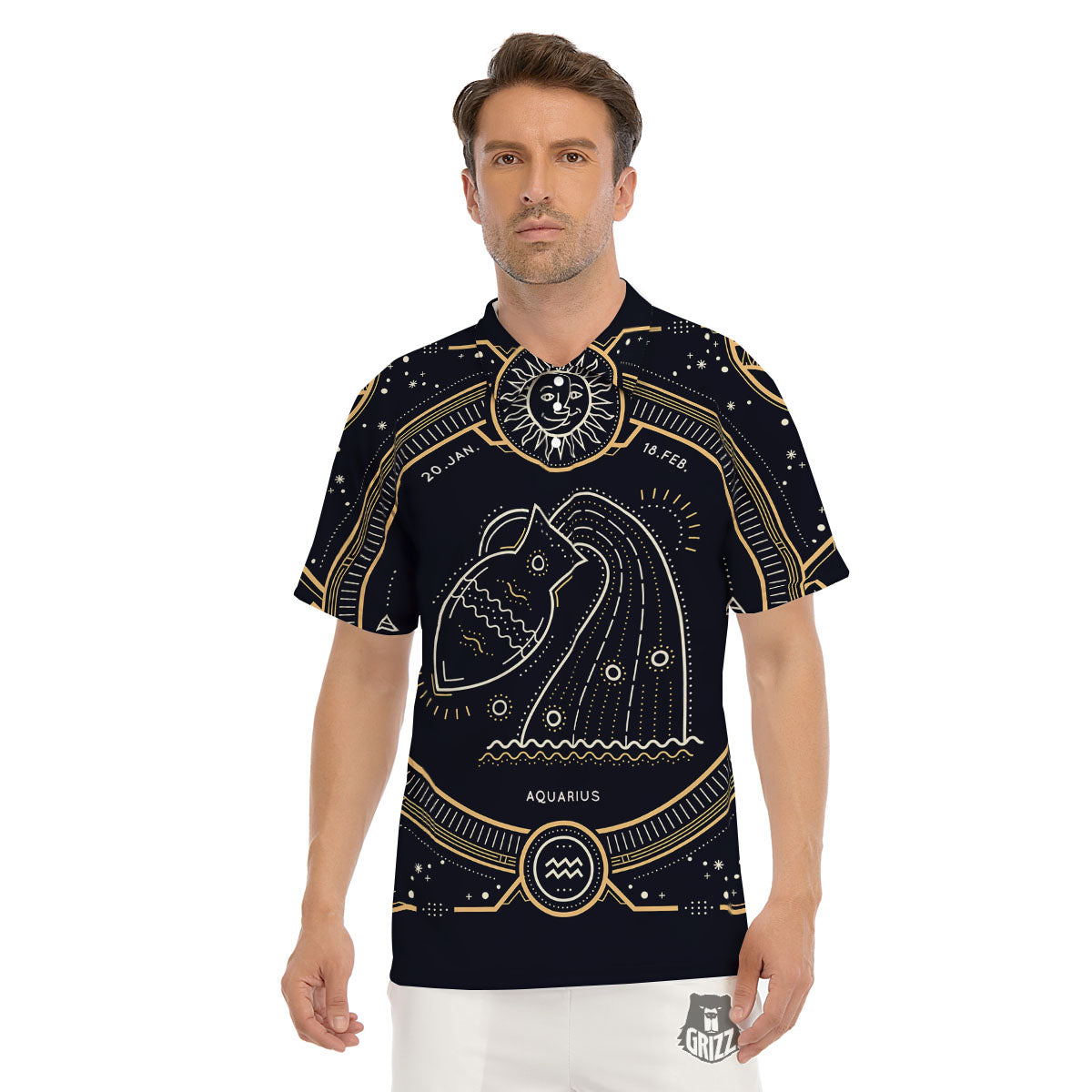 Zodiac Sign Vintage Aquarius Print Men's Golf Shirts-grizzshop