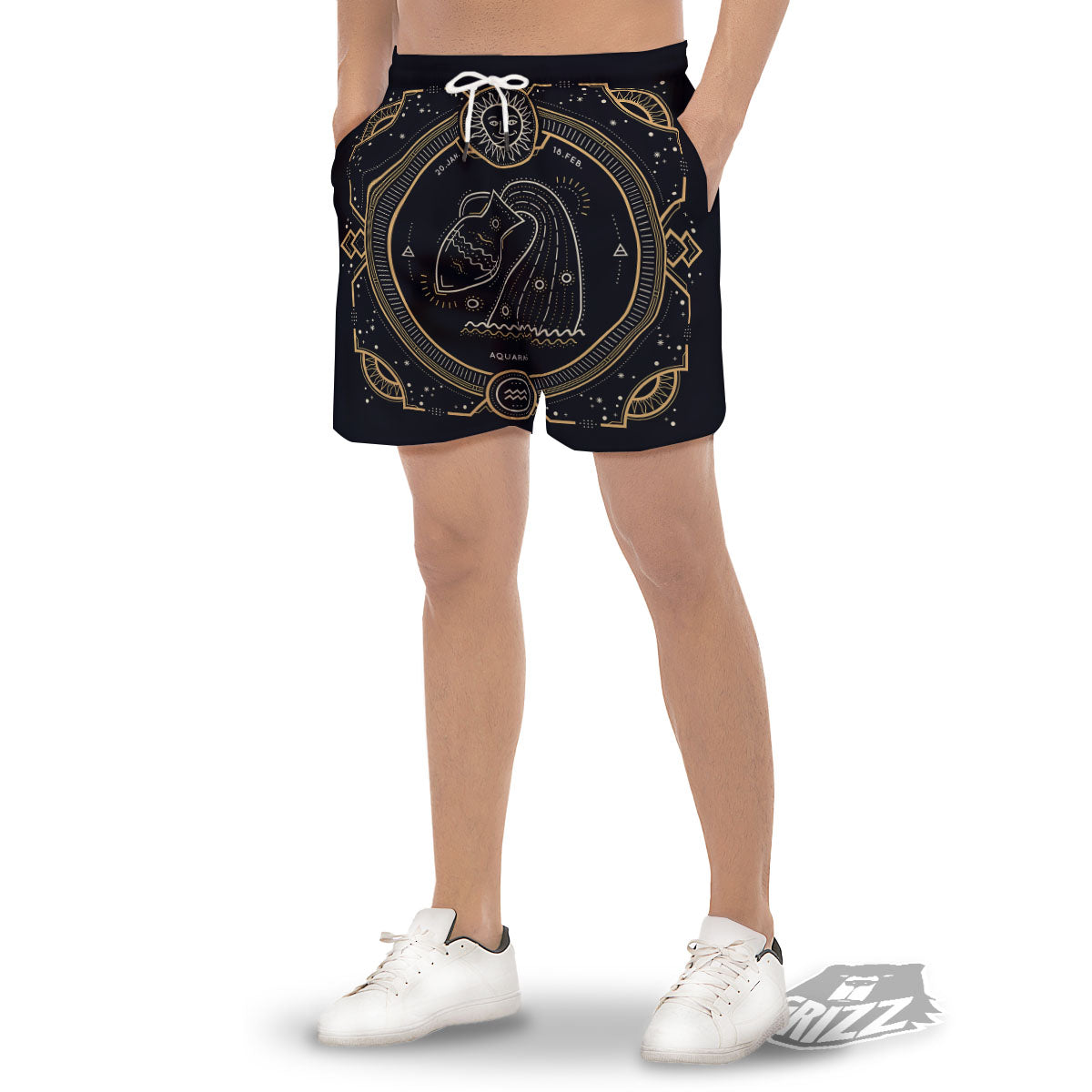 Zodiac Sign Vintage Aquarius Print Men's Gym Shorts-grizzshop