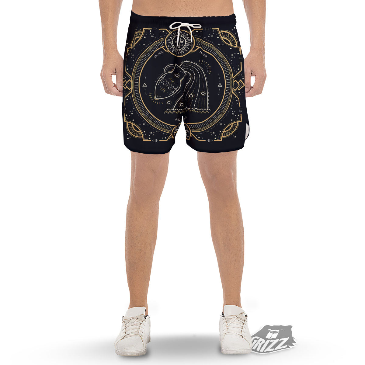 Zodiac Sign Vintage Aquarius Print Men's Gym Shorts-grizzshop