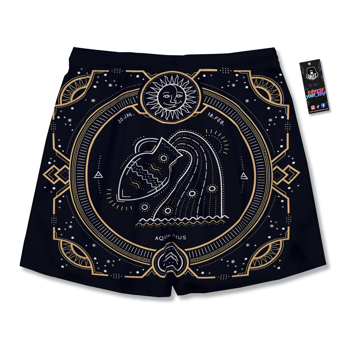 Zodiac Sign Vintage Aquarius Print Men's Running Shorts-grizzshop