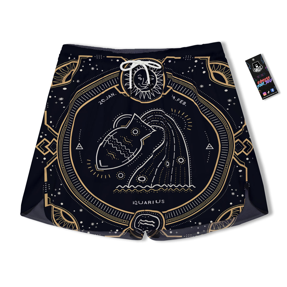 Zodiac Sign Vintage Aquarius Print Men's Running Shorts-grizzshop