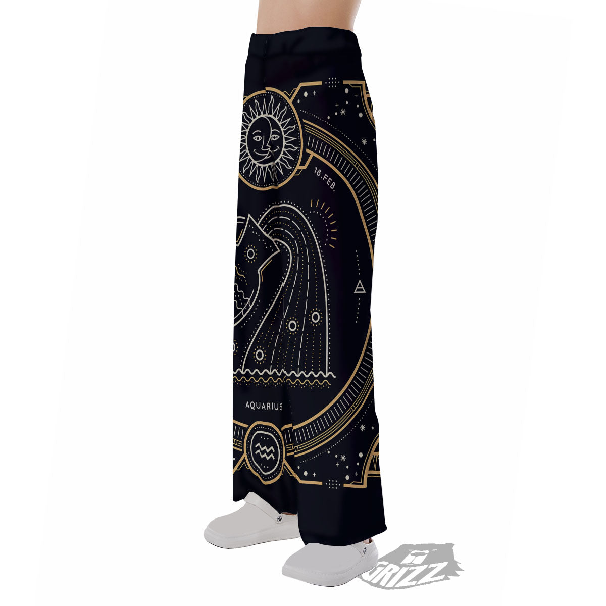 Zodiac Sign Vintage Aquarius Print Pajama Pants-grizzshop