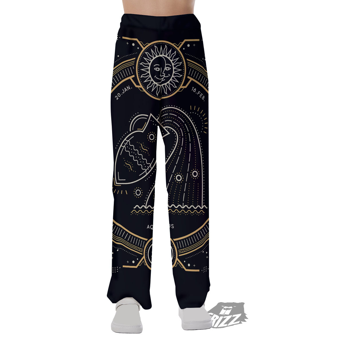 Zodiac Sign Vintage Aquarius Print Pajama Pants-grizzshop
