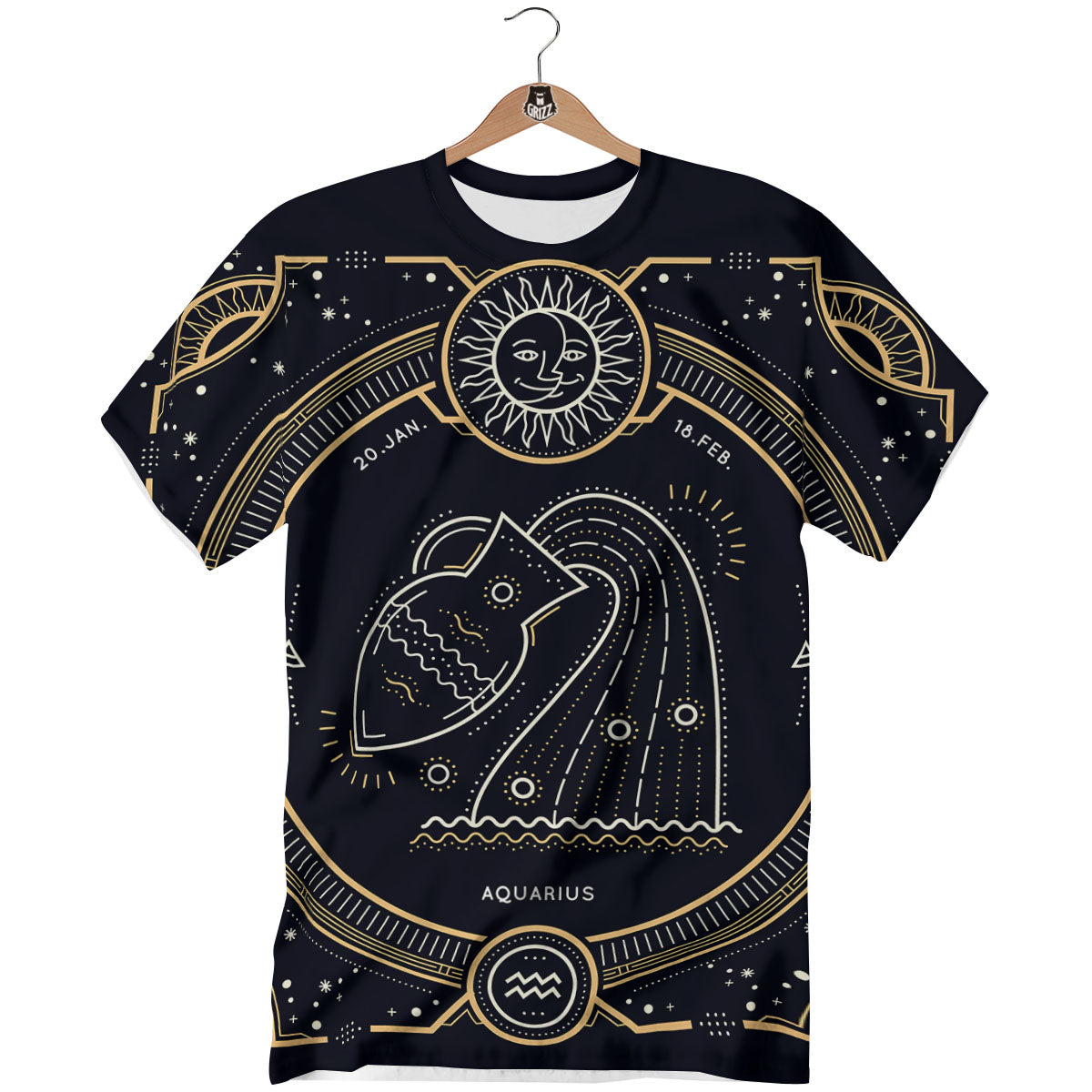 Zodiac Sign Vintage Aquarius Print T-Shirt-grizzshop
