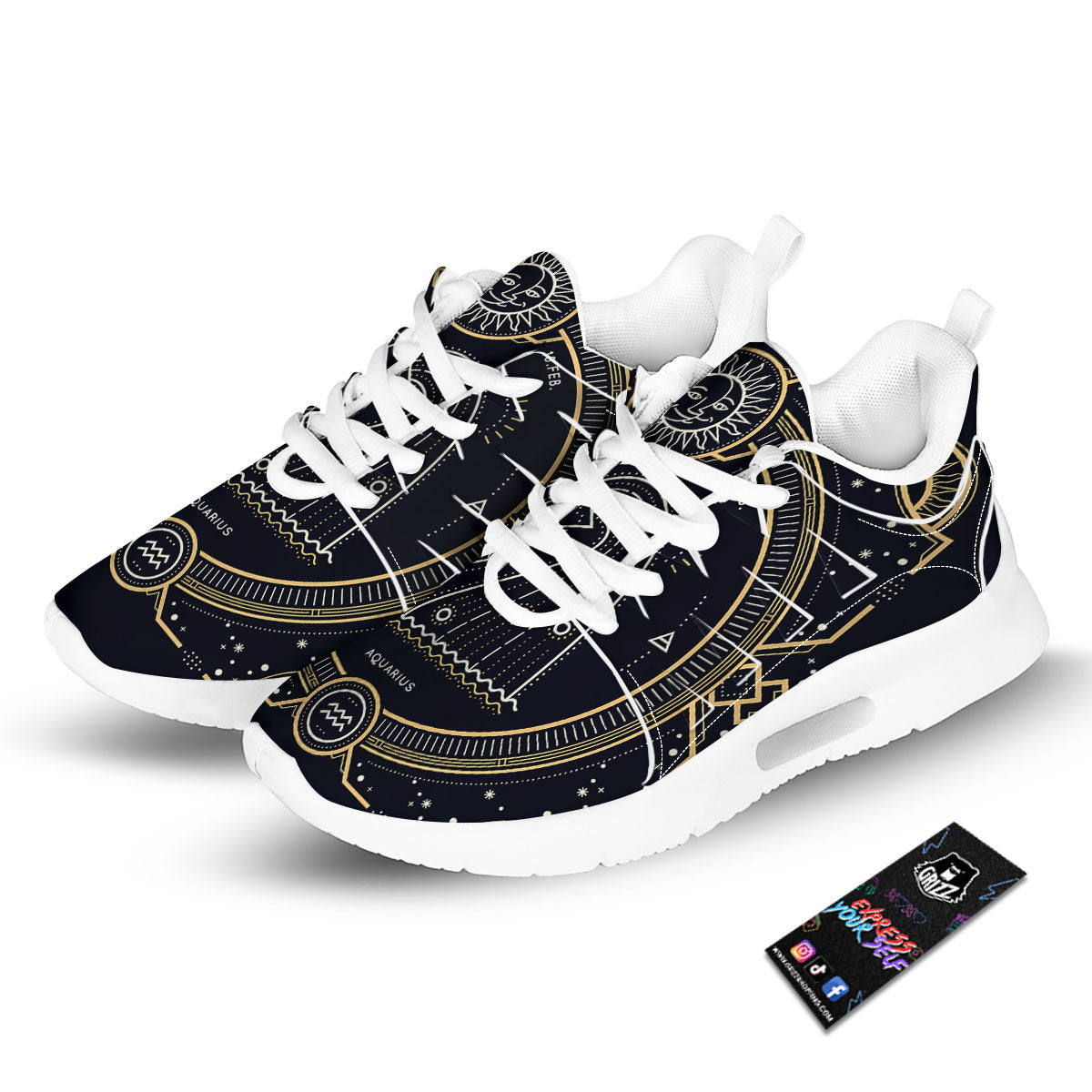 Zodiac Sign Vintage Aquarius Print Tennis Shoes-grizzshop
