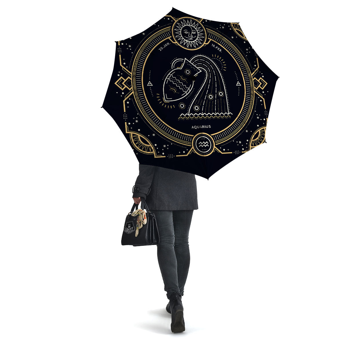 Zodiac Sign Vintage Aquarius Print Umbrella-grizzshop