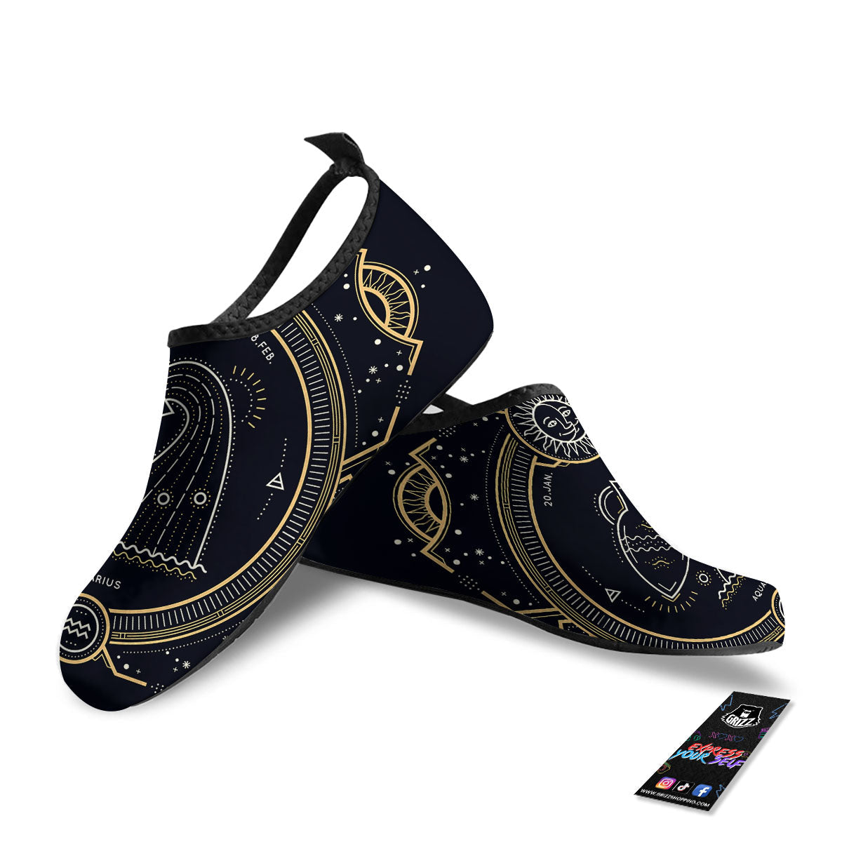 Zodiac Sign Vintage Aquarius Print Water Shoes-grizzshop