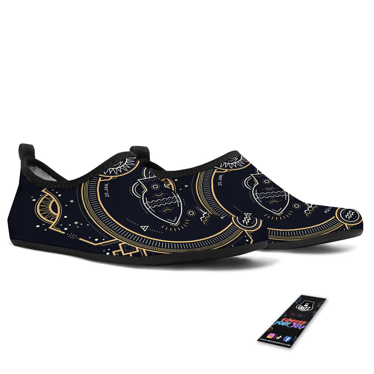 Zodiac Sign Vintage Aquarius Print Water Shoes-grizzshop