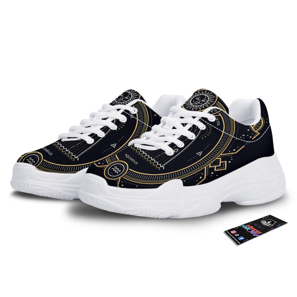 Zodiac Sign Vintage Aquarius Print White Chunky Shoes-grizzshop