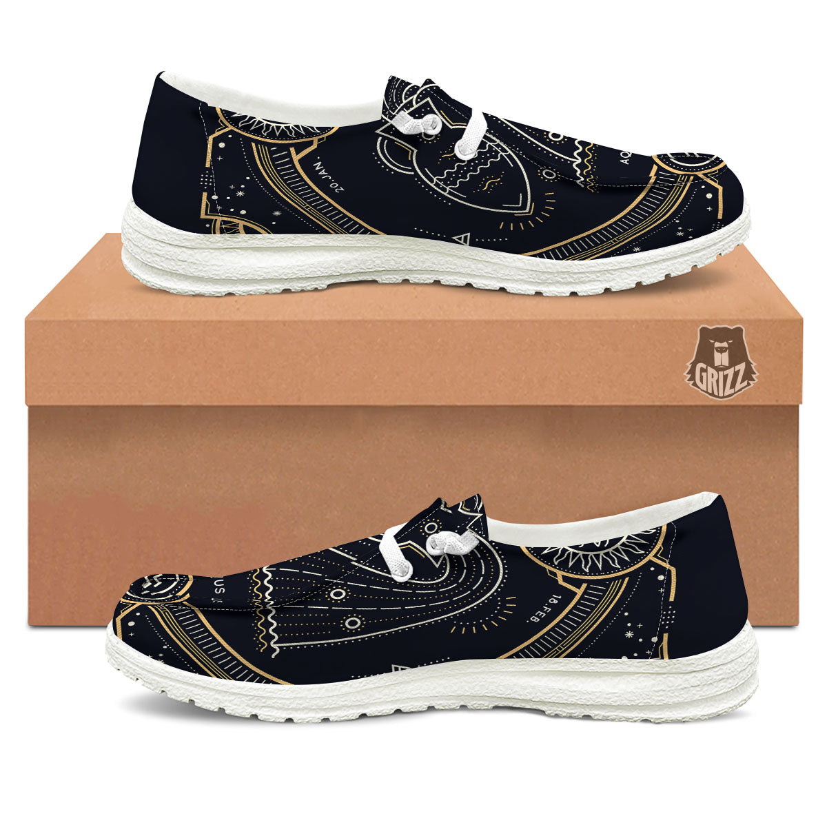 Zodiac Sign Vintage Aquarius Print White Loafers-grizzshop
