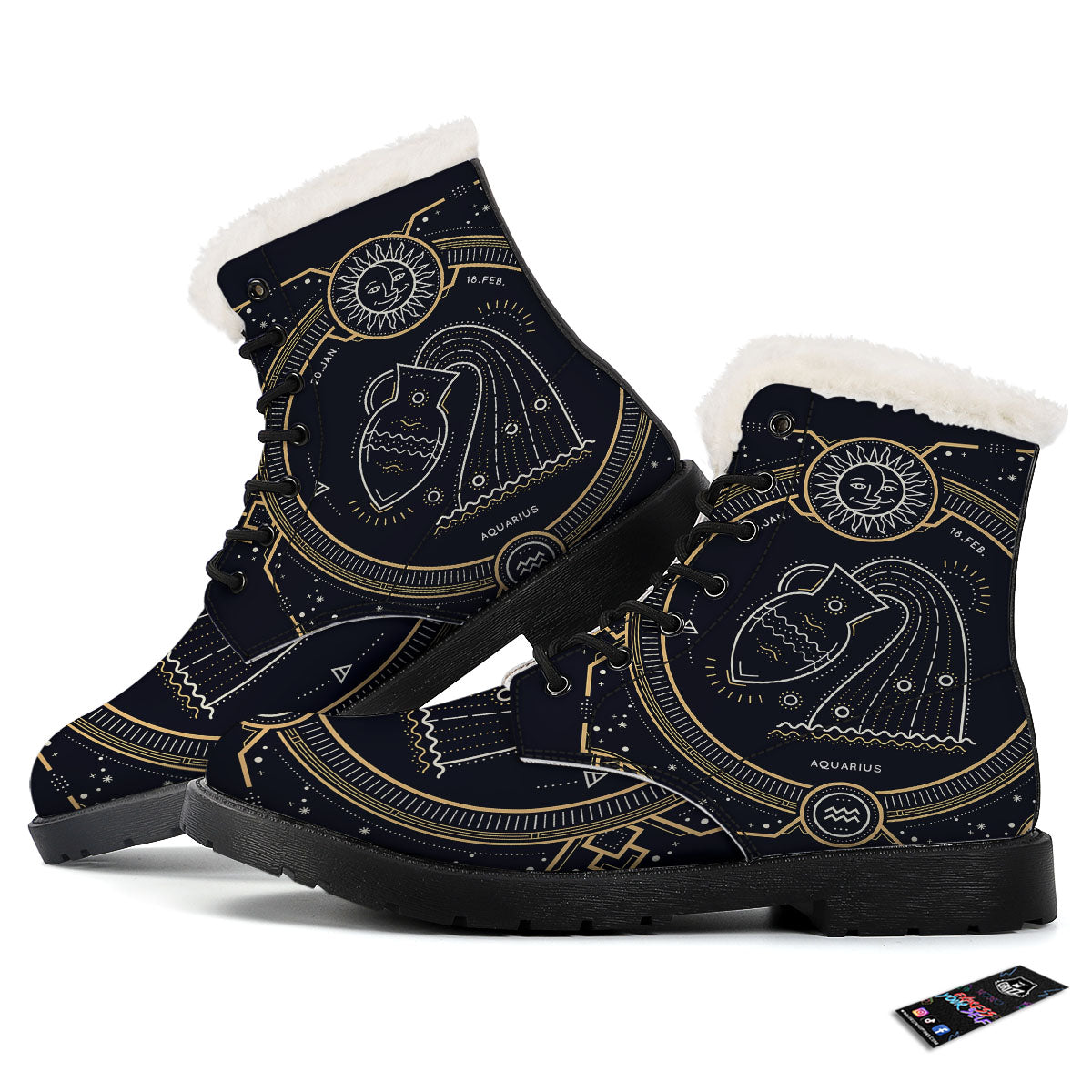 Zodiac Sign Vintage Aquarius Print Winter Boots-grizzshop