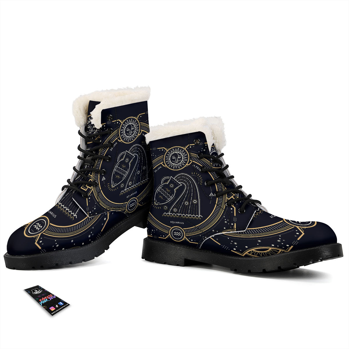 Zodiac Sign Vintage Aquarius Print Winter Boots-grizzshop