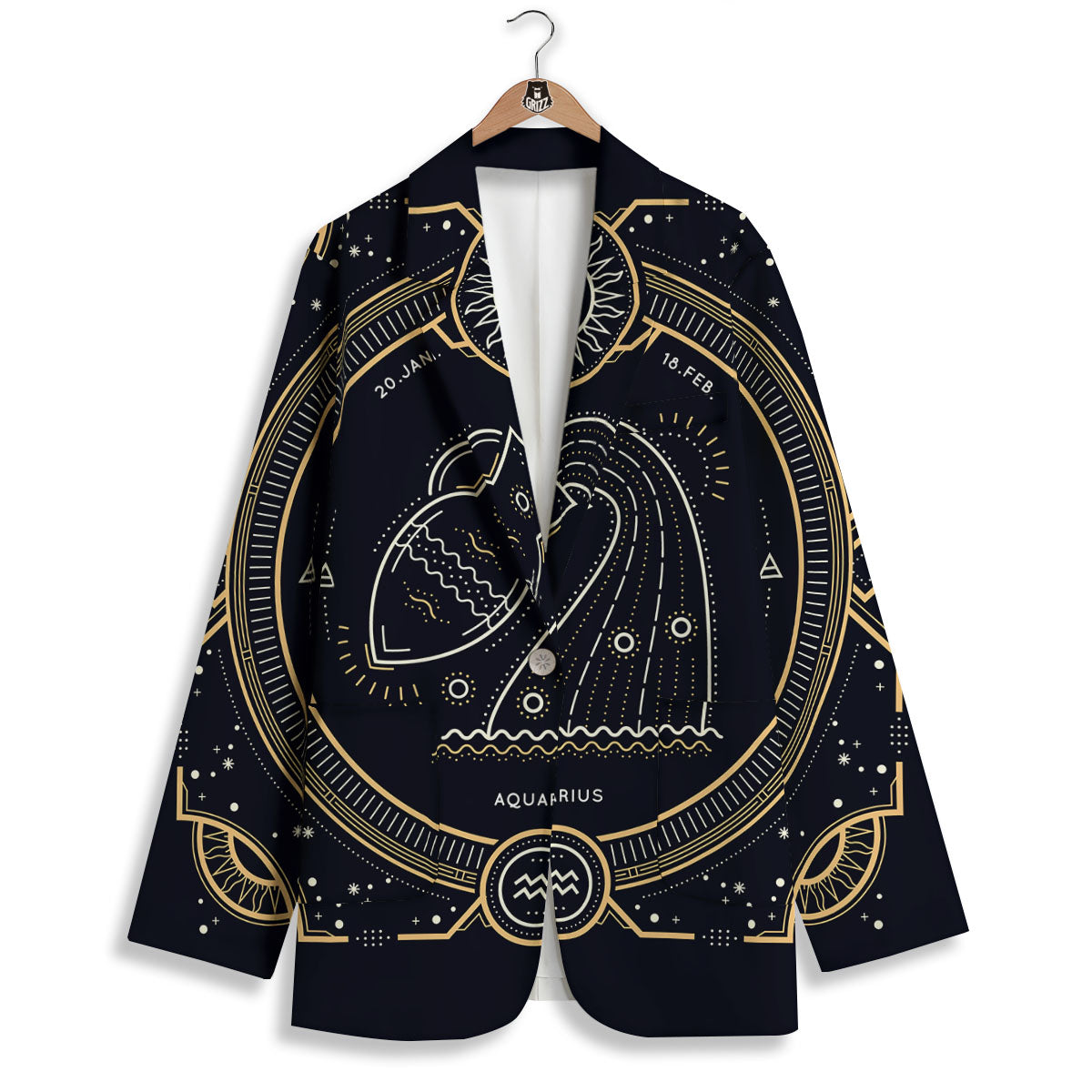 Zodiac Sign Vintage Aquarius Print Women's Blazer-grizzshop