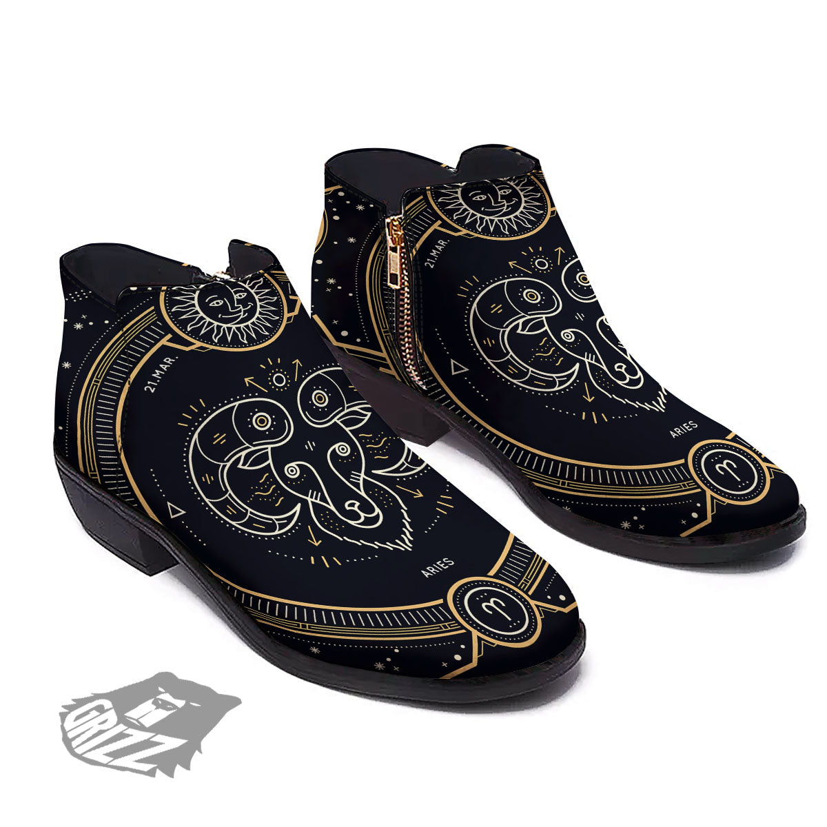 Zodiac Sign Vintage Aries Print Ankle Boots-grizzshop