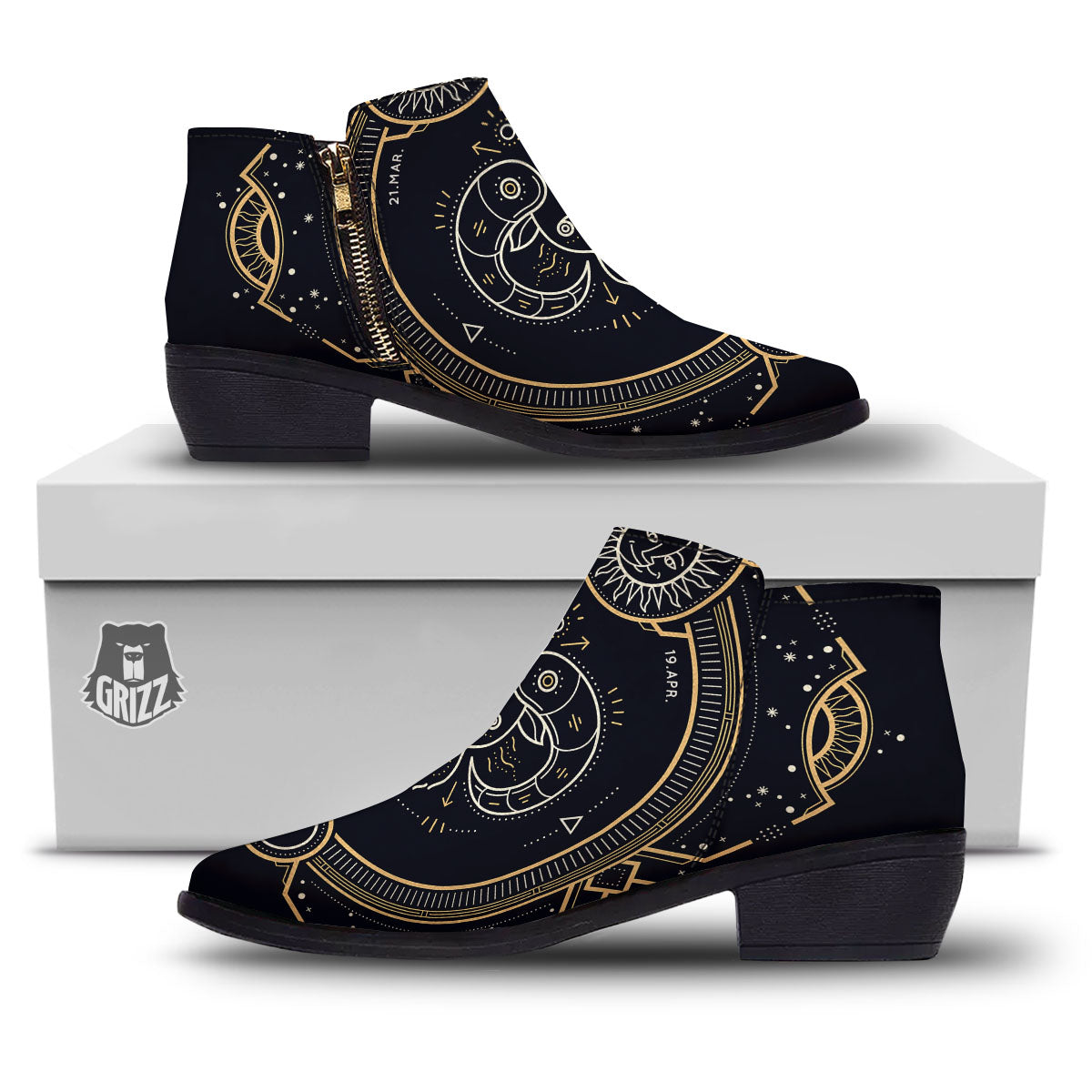 Zodiac Sign Vintage Aries Print Ankle Boots-grizzshop