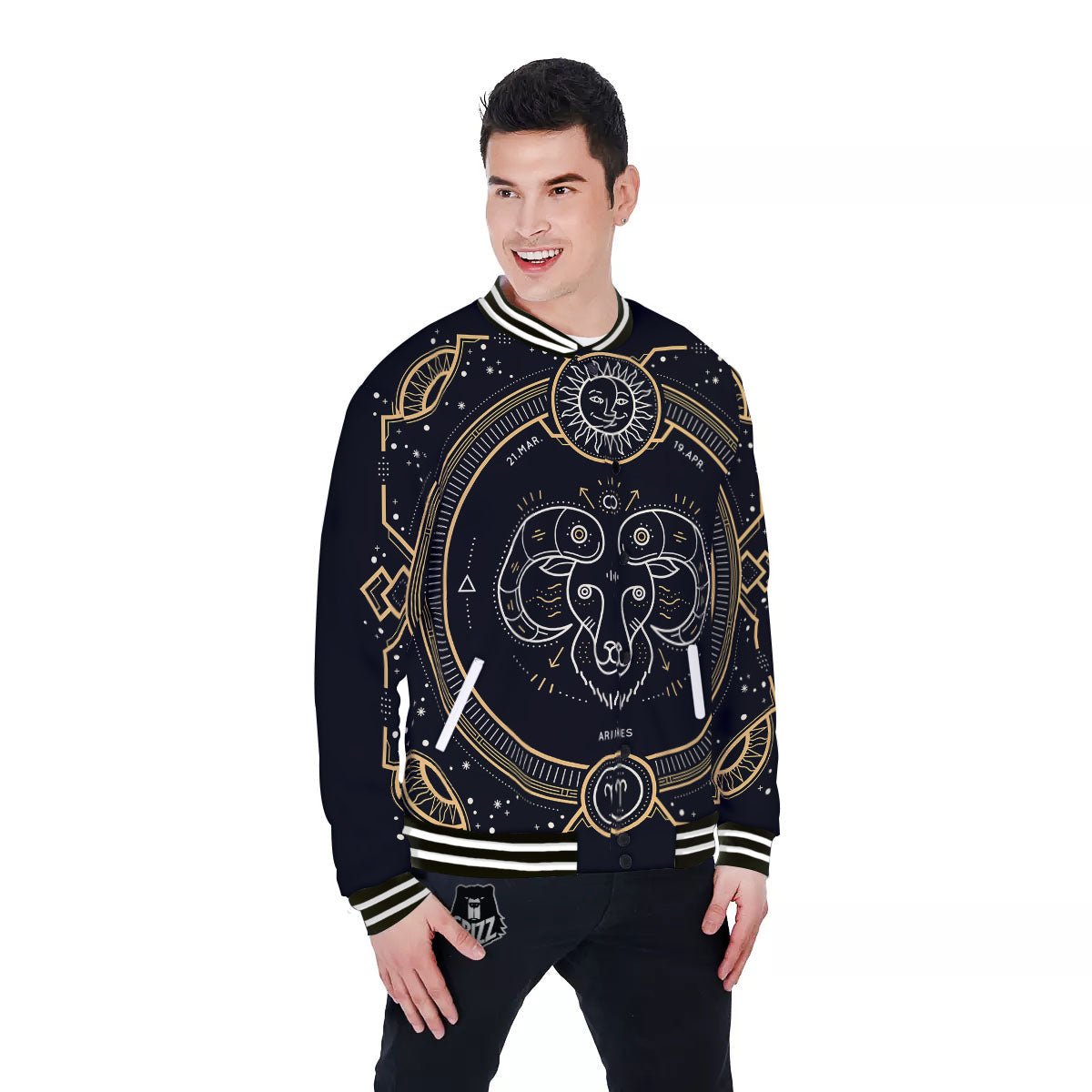 Zodiac Sign Vintage Aries Print Baseball Jacket-grizzshop