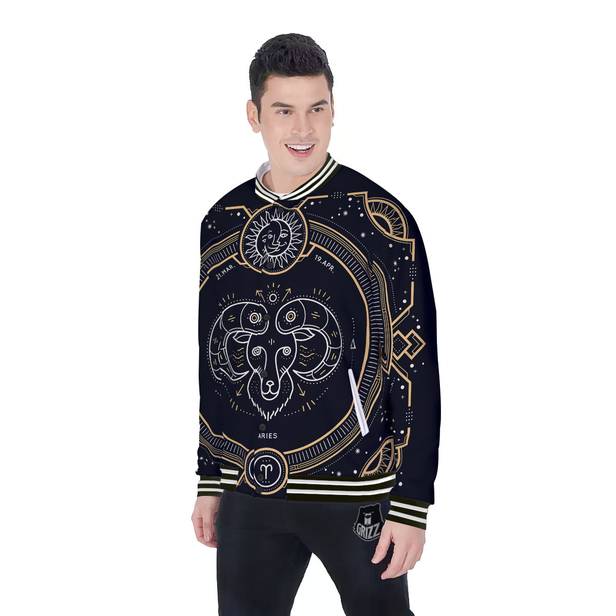 Zodiac Sign Vintage Aries Print Baseball Jacket-grizzshop