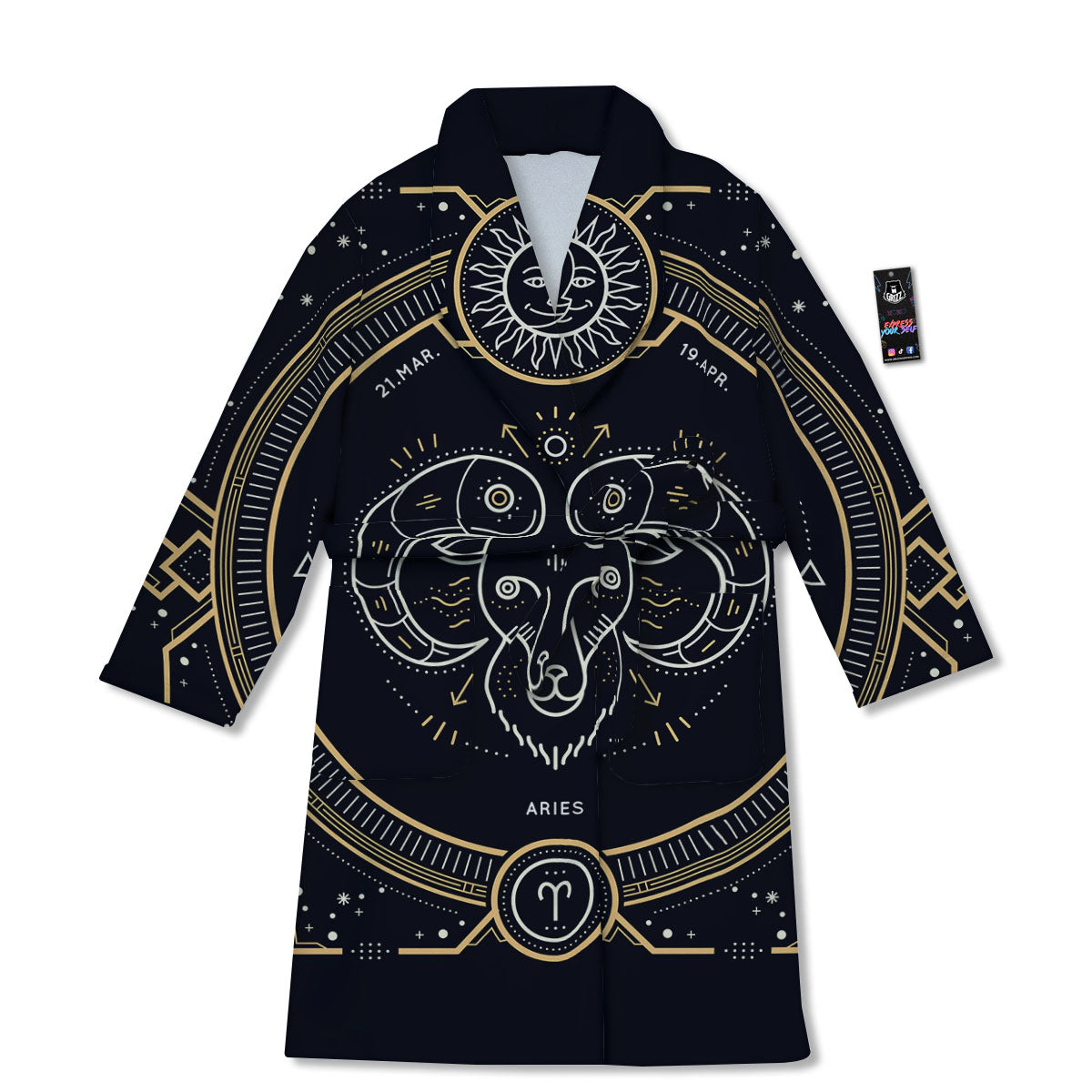 Zodiac Sign Vintage Aries Print Bathrobe-grizzshop