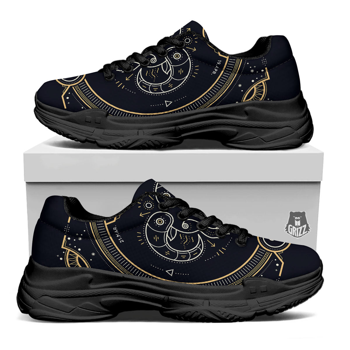Zodiac Sign Vintage Aries Print Black Chunky Shoes-grizzshop