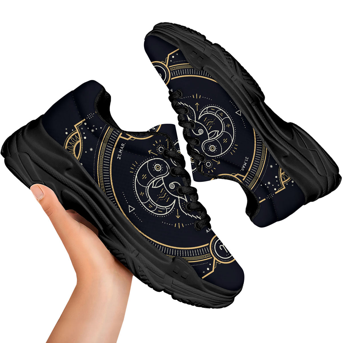 Zodiac Sign Vintage Aries Print Black Chunky Shoes-grizzshop