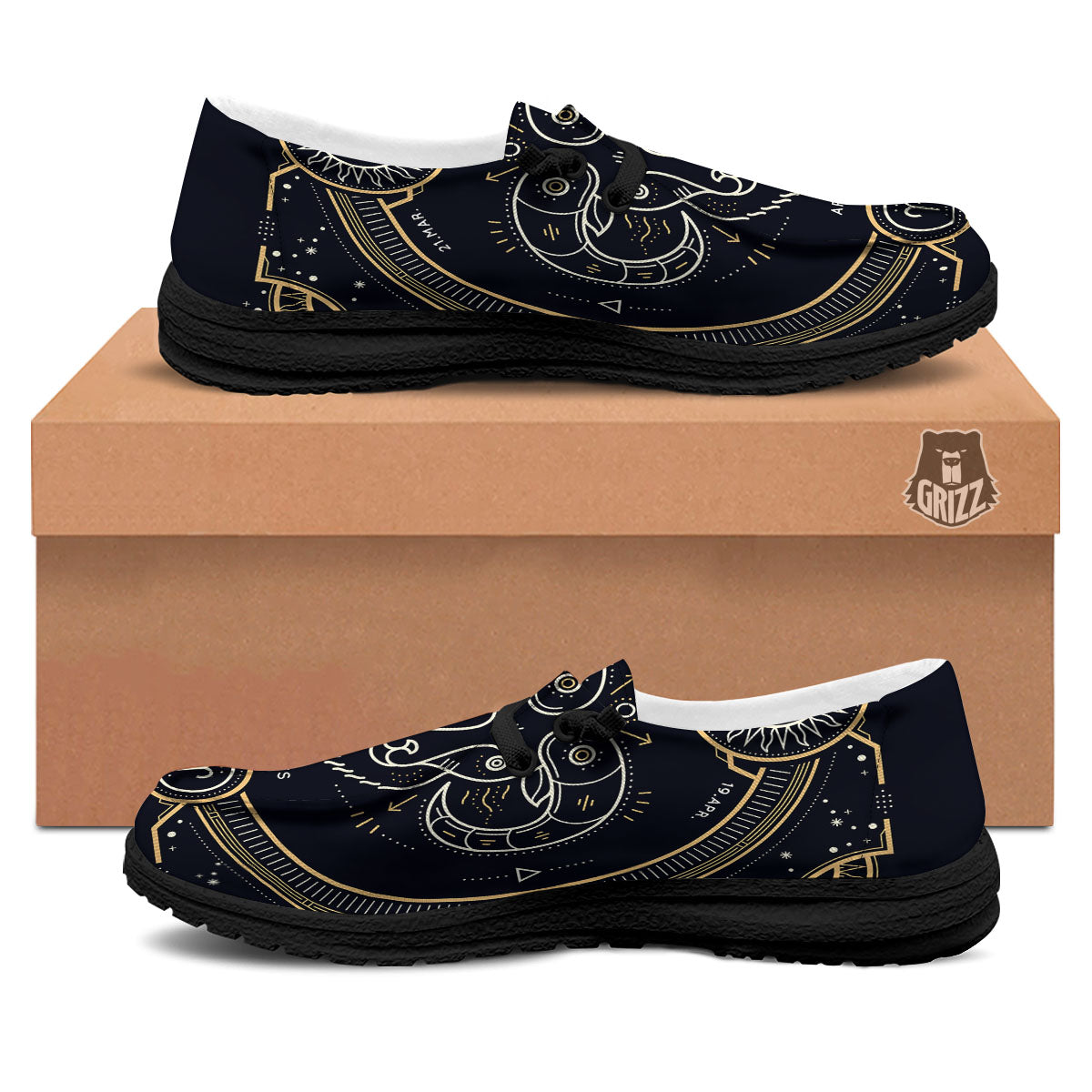 Zodiac Sign Vintage Aries Print Black Loafers-grizzshop