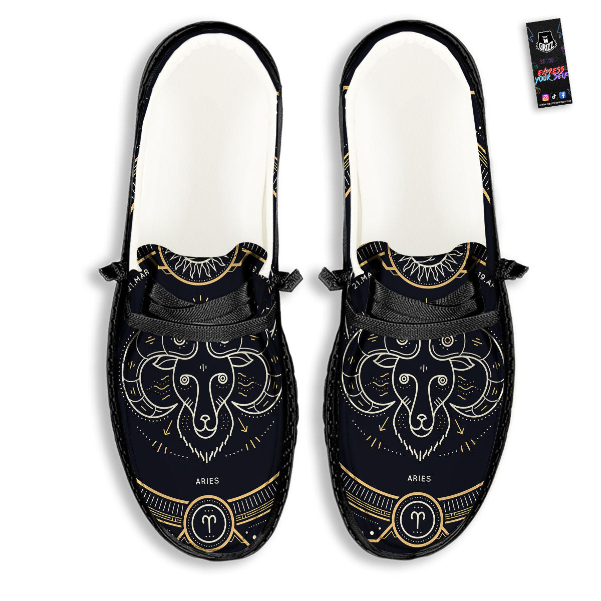 Zodiac Sign Vintage Aries Print Black Loafers-grizzshop
