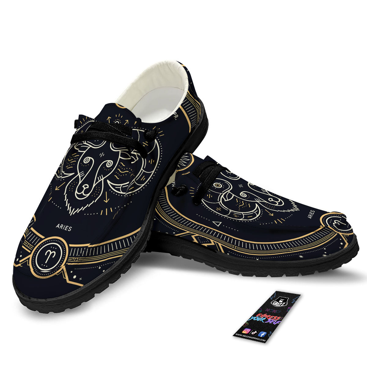 Zodiac Sign Vintage Aries Print Black Loafers-grizzshop