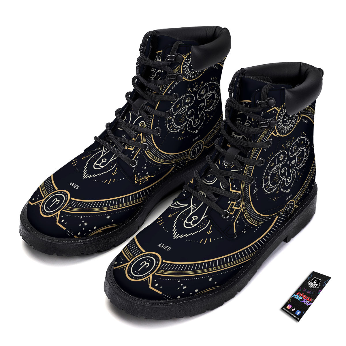 Zodiac Sign Vintage Aries Print Boots-grizzshop