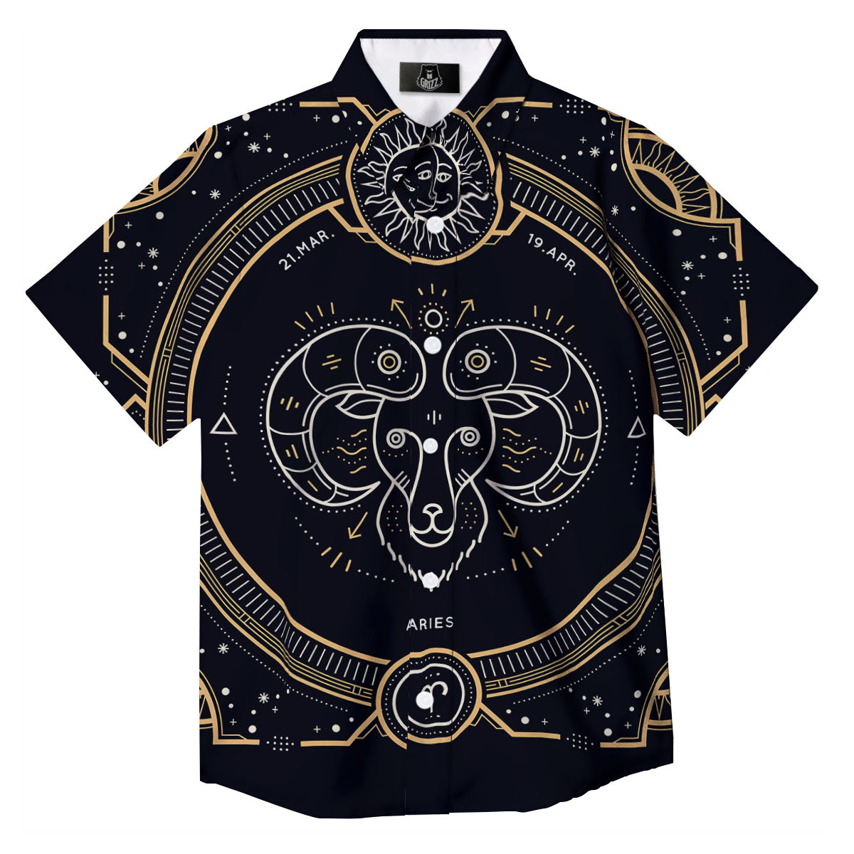 Zodiac Sign Vintage Aries Print Button Up Shirt-grizzshop