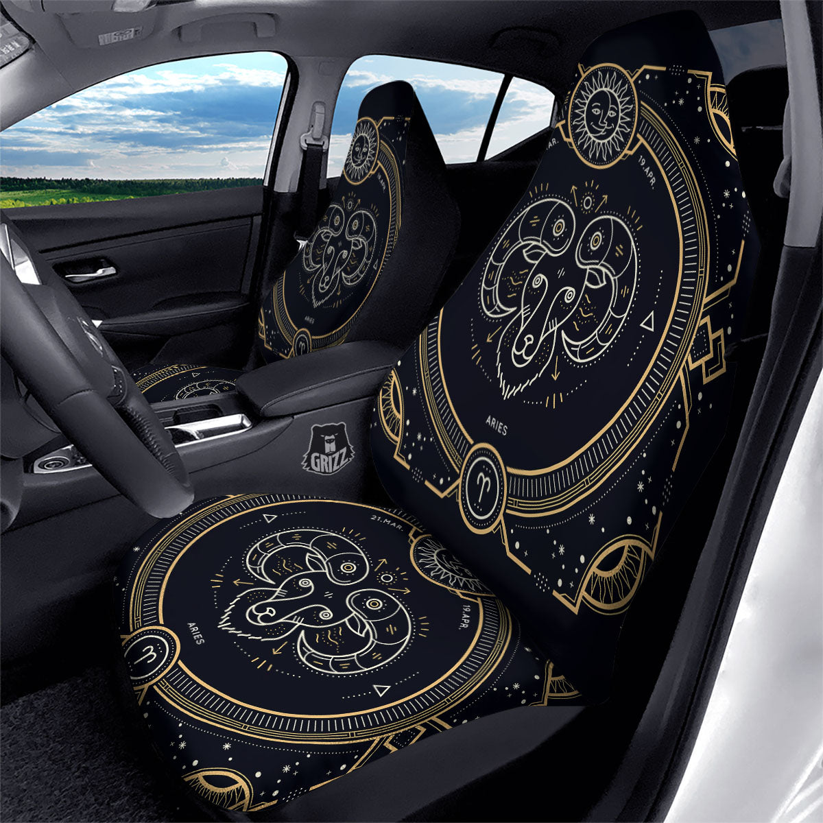 Zodiac Sign Vintage Aries Print Car Seat Covers-grizzshop