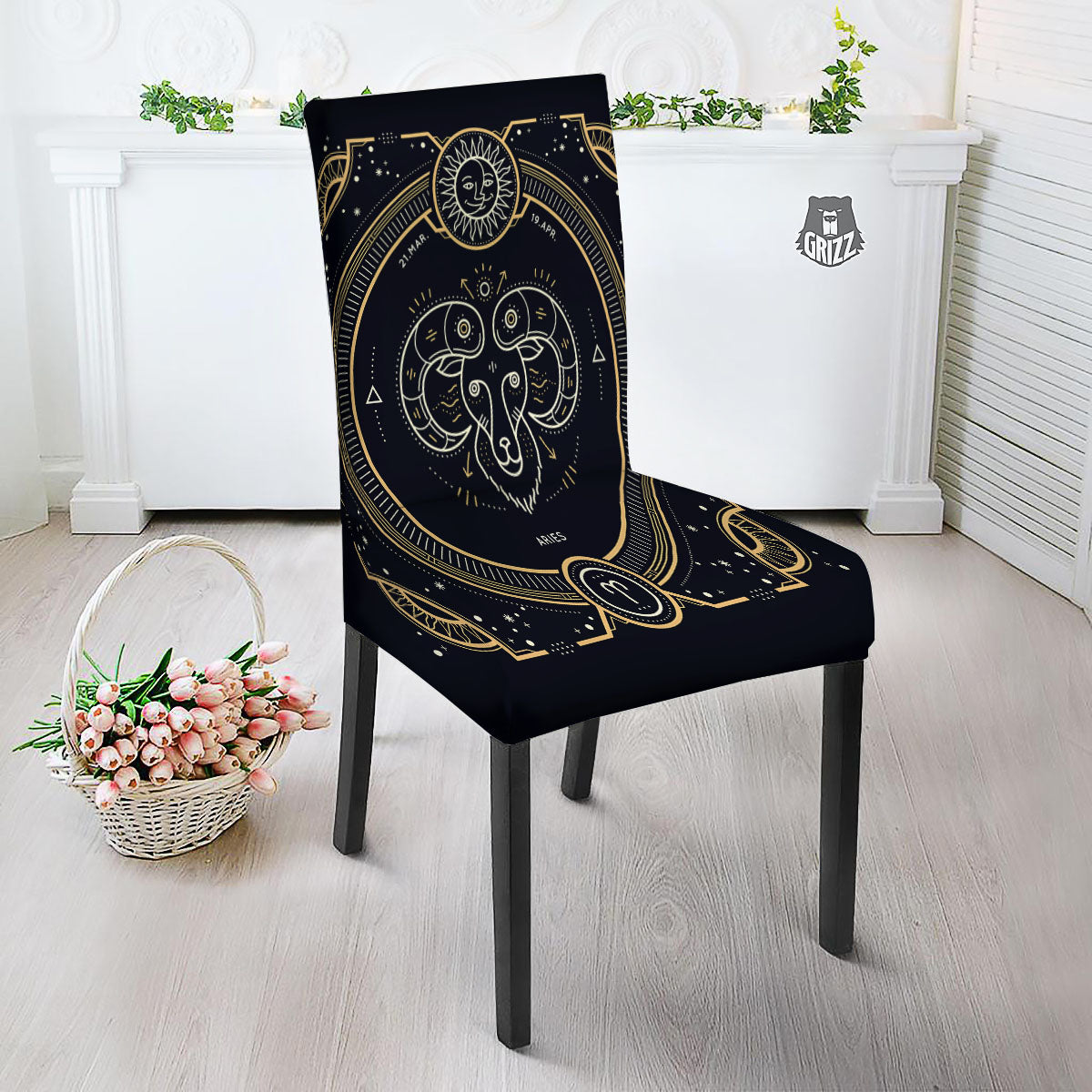 Zodiac Sign Vintage Aries Print Dining Chair Slipcover-grizzshop