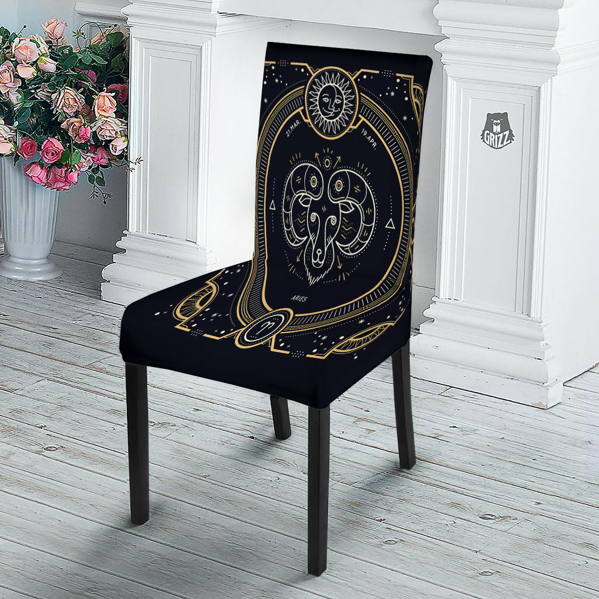 Zodiac Sign Vintage Aries Print Dining Chair Slipcover-grizzshop