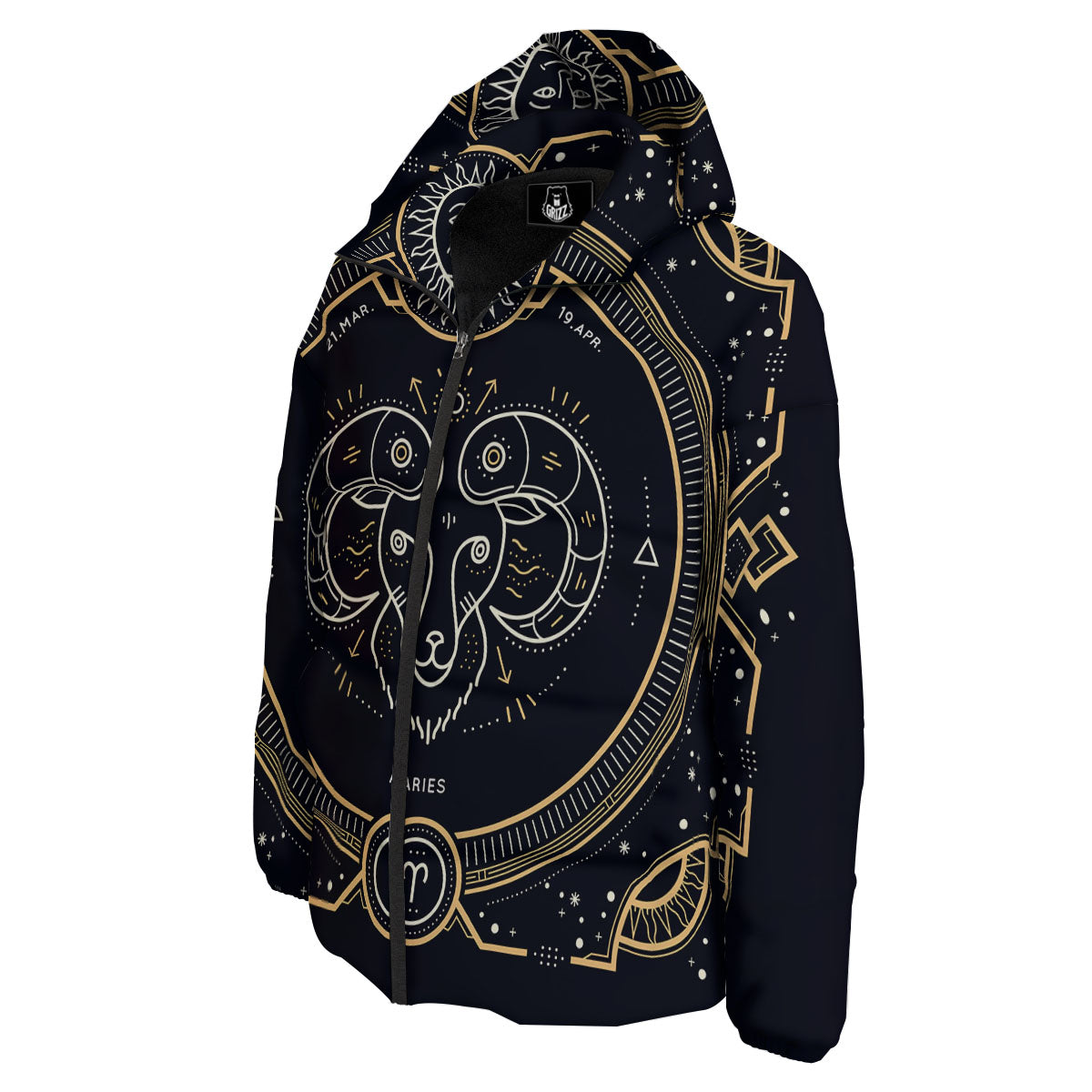 Zodiac Sign Vintage Aries Print Down Jacket-grizzshop
