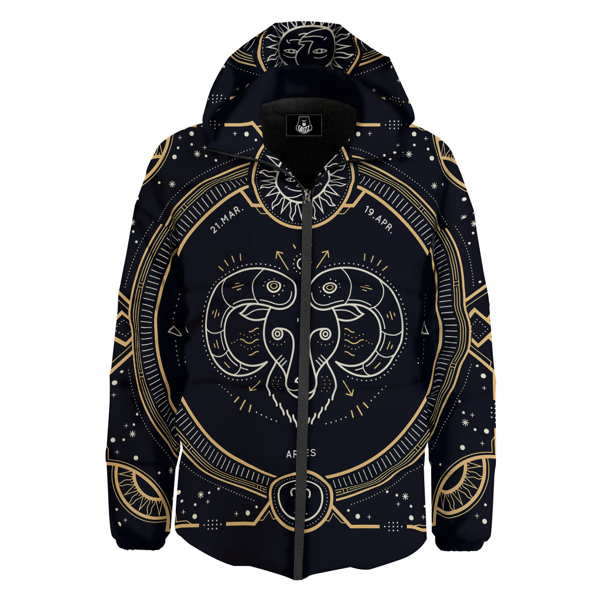 Zodiac Sign Vintage Aries Print Down Jacket-grizzshop