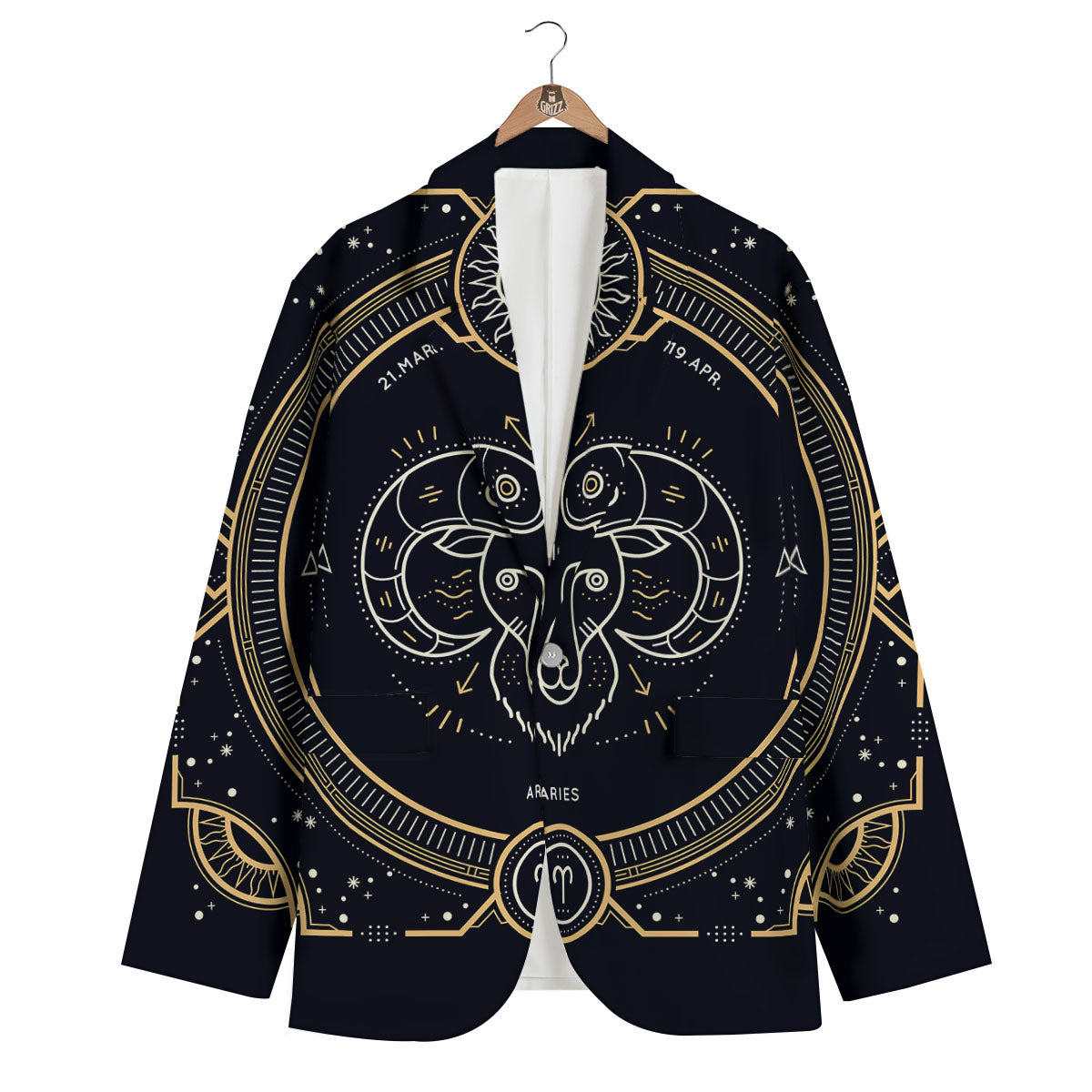 Zodiac Sign Vintage Aries Print Men's Blazer-grizzshop