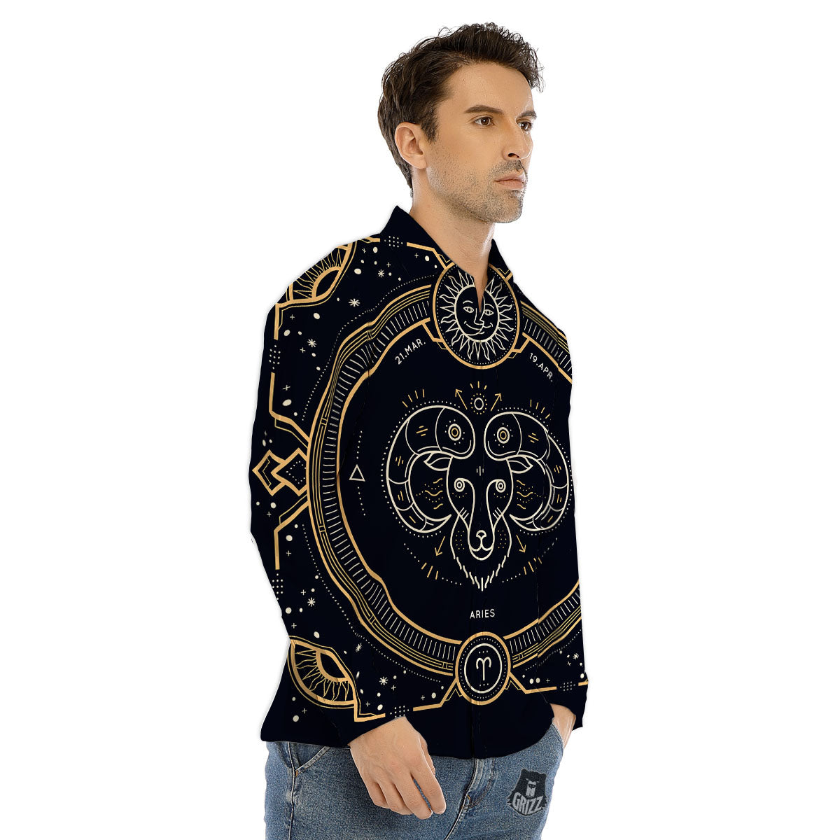 Zodiac Sign Vintage Aries Print Men's Dress Shirts-grizzshop