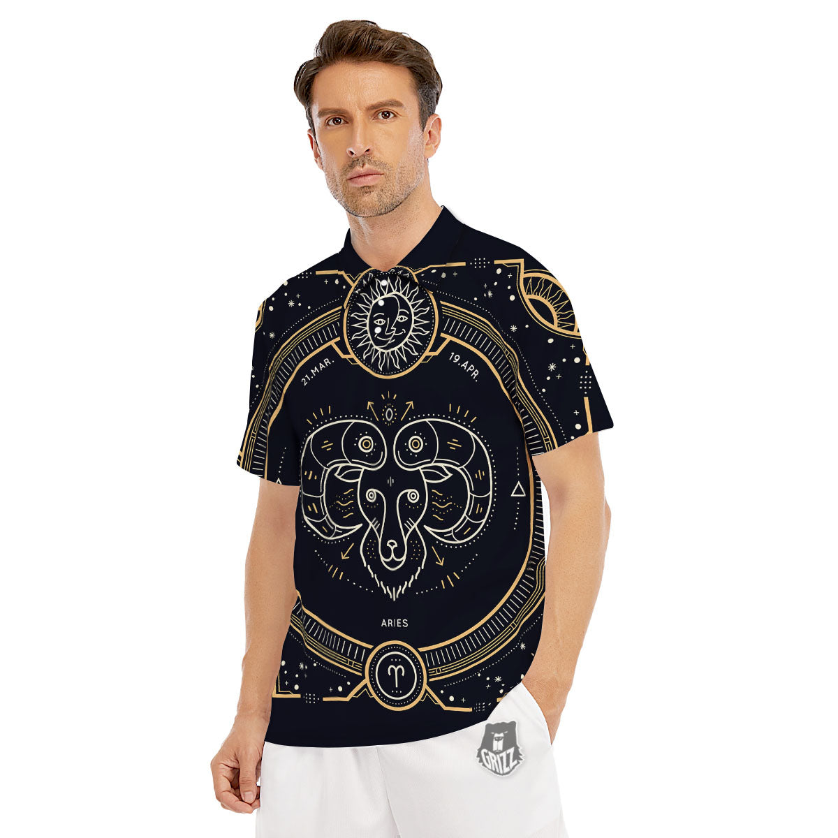 Zodiac Sign Vintage Aries Print Men's Golf Shirts-grizzshop