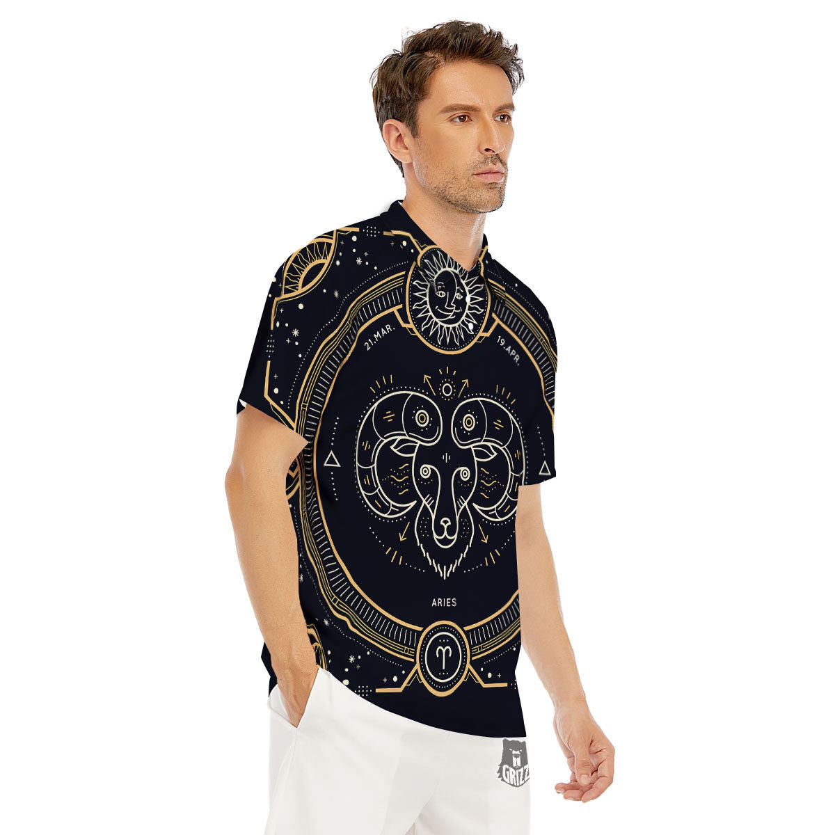 Zodiac Sign Vintage Aries Print Men's Golf Shirts-grizzshop